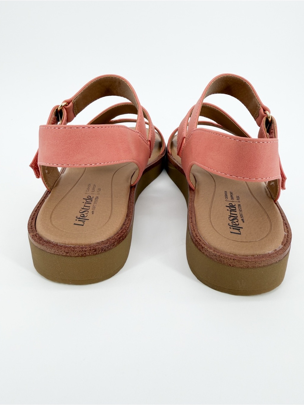 LifeStride Waverly Strappy Platform Sandals Hook & Loop Coral Pink 6W WIDE NEW - Picture 7 of 16